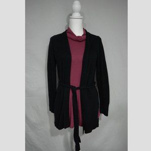Loft Black Cardigan Open Front with Waist Tie string